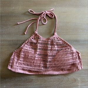 Robin Piccone Sophia Crochet Halter Bikini Top, Copper Rose, Size Large